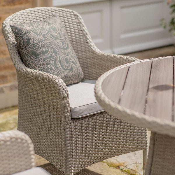 Bramblecrest Tetbury 4 Seat Round Outdoor Dining Set in Nutmeg Weave with Parasol & Base image 1