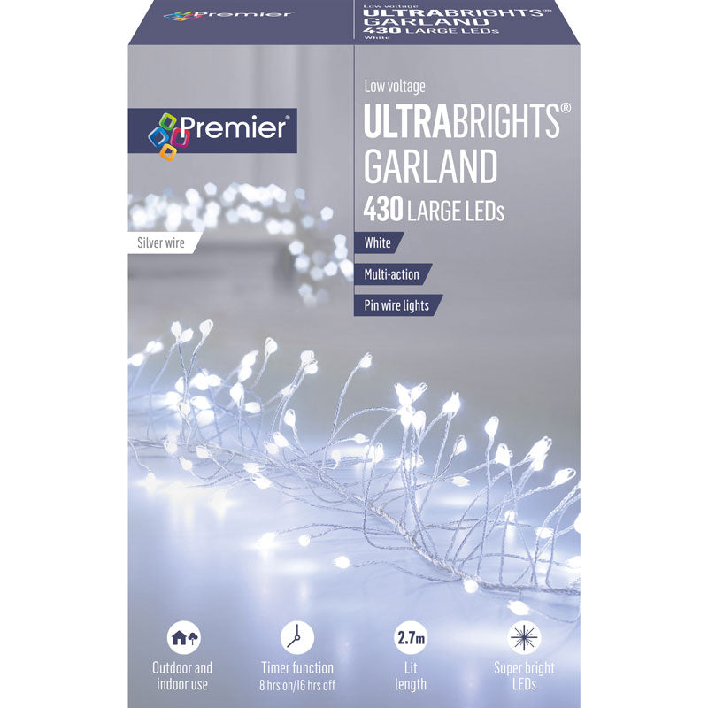 Premier 430 Multi-Action LED ULTRABRIGHTS GARLAND with Timer - White image 0