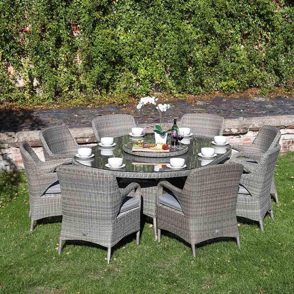 Supremo Verona 8 Seat Dining Set with Elliptical Table, Lazy Susan, 3.5m Parasol & Base image 0