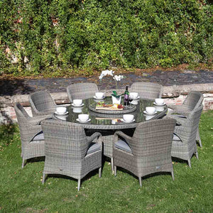 Supremo Verona 8 Seat Dining Set with Elliptical Table, Lazy Susan, 3.5m Parasol & Base image 1