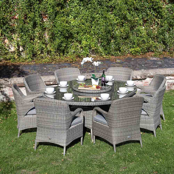 Supremo Verona 8 Seat Dining Set with Elliptical Table, Lazy Susan, 3.5m Parasol & Base image 1