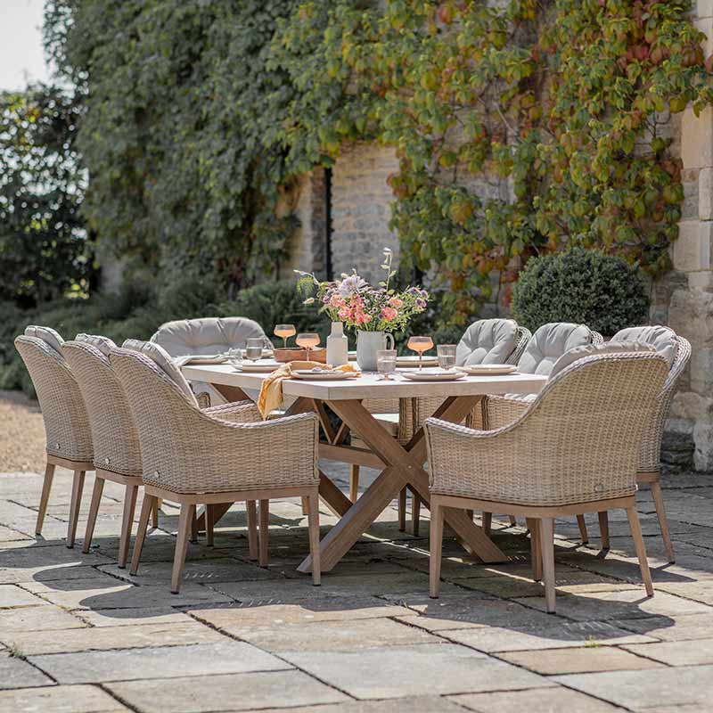 Bramblecrest Monterey Sandstone Rectangular Dining Set with 8 Deluxe Vogue Armchairs image 0