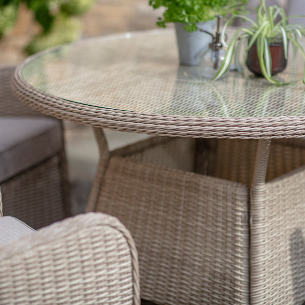 Bramblecrest Chedworth 4 Seat Garden Dining Set in Sandstone with Round Table, Parasol &amp; Base image 2