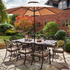 Hartman Amalfi 8 Seat Garden Dining Set in Bronze with Rectangular Table, 3m Parasol &amp; 15kg Base image 0