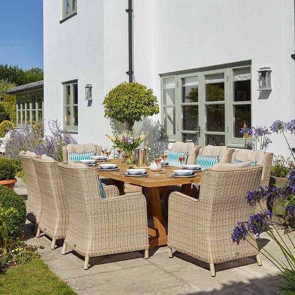 Bramblecrest Somerford 8 Seat Dining Set in Sandstone Rattan with Rectangular Kuta Teak Table image 0