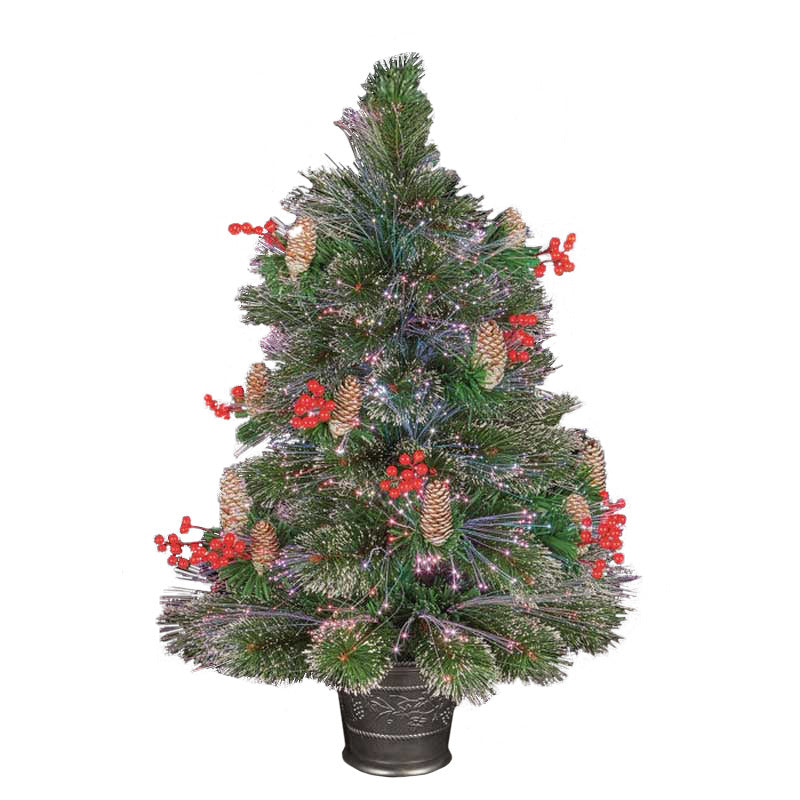 Premier LED Fibre Optic Bottle Brush Artificial Tree with Berries & Cones image 0