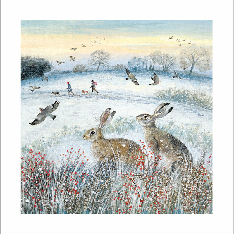 Woodmansterne Two Hares Christmas Card image 0