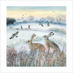 Woodmansterne Two Hares Christmas Card image 0