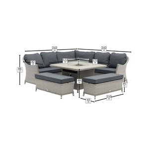 Bramblecrest Wentworth Curved Modular Corner Set in Pewter Rattan with Square Firepit Table &amp; 2 Benches image 7