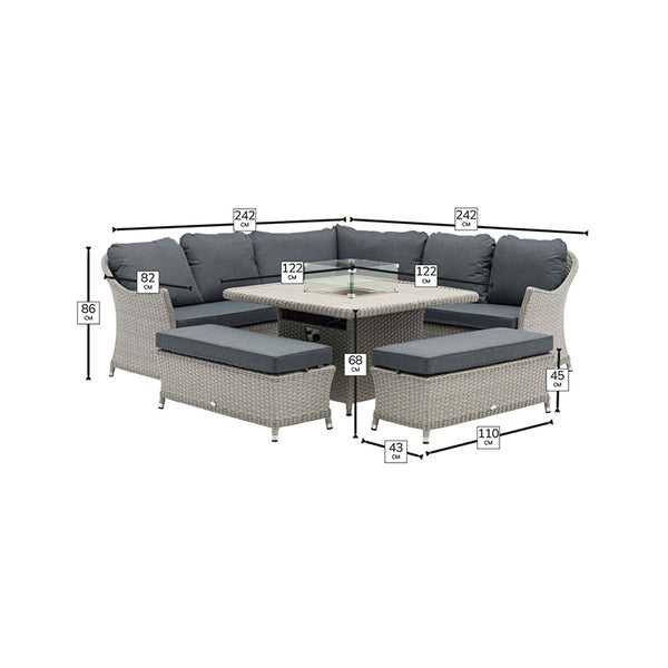 Bramblecrest Wentworth Curved Modular Corner Set in Pewter Rattan with Square Firepit Table &amp; 2 Benches image 7