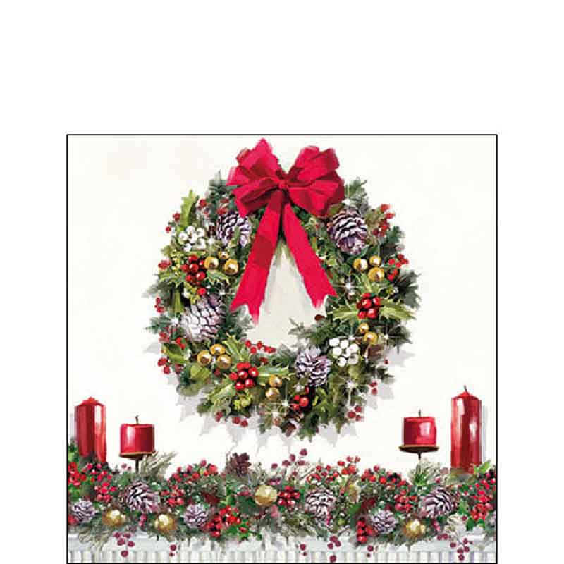 Ambiente Paper Cocktail Napkins - Bow On Wreath (Pack of 20) image 0