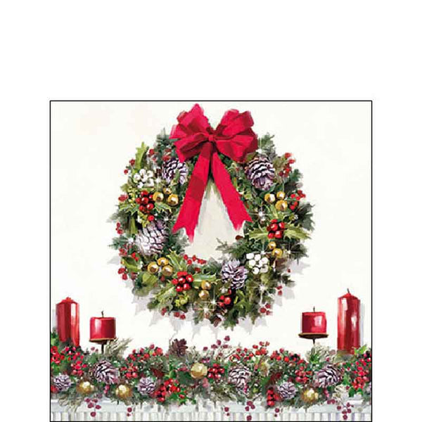 Ambiente Paper Cocktail Napkins - Bow On Wreath (Pack of 20) image 0