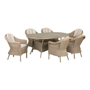 Orchard Life Bramley 6 Seat Outdoor Dining Set in Oatmeal Weave with Parasol image 5