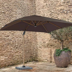 Bramblecrest Truro 3 x 3 m Square Cantilever Wood Effect Parasol in Grey with LED, Granite Base &amp; Cover image 0