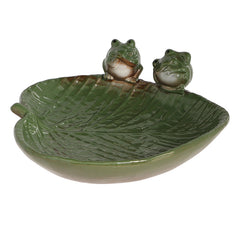Fallen Fruits Ceramic Leaf Bird Bath with Frogs image 0