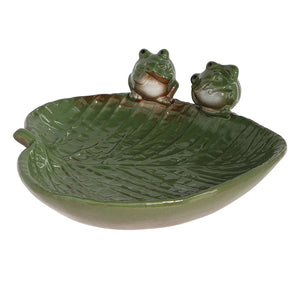 Fallen Fruits Ceramic Leaf Bird Bath with Frogs image 0