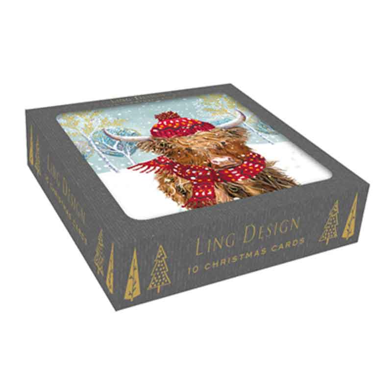 Ling Design Small Premium Cards - Cosy Highland Cow (Pack of 10) image 0
