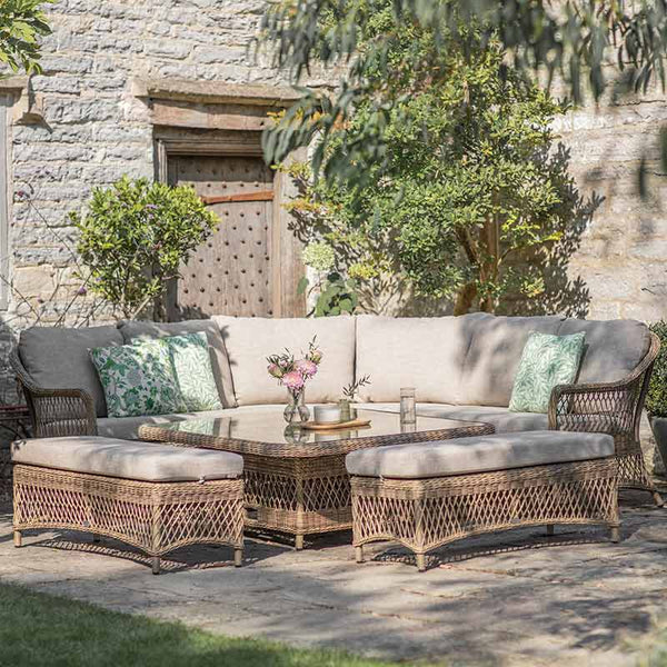 Bramblecrest RHS Rosemoor Rattan Modular Curved Corner Sofa Set with Square Dual Height Table image 1