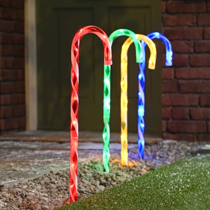 Festive Lit Multi-Coloured Candy Cane Stakes (Pack of 4) image 0