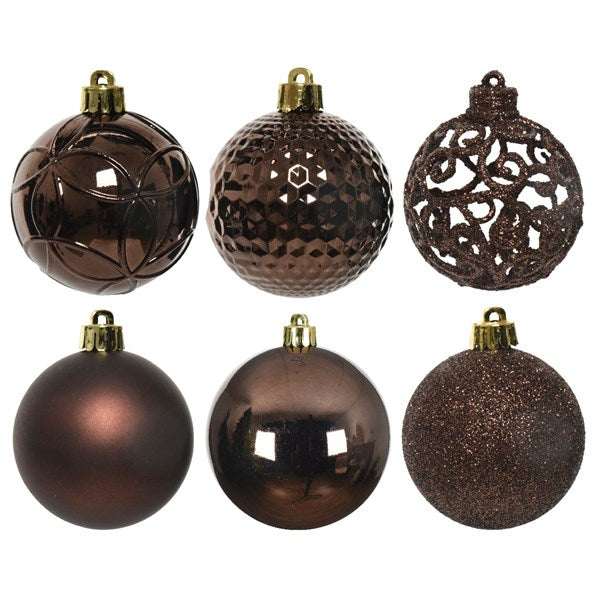 Decoris Shatterproof Baubles in Dark Brown (Pack of 37) image 1