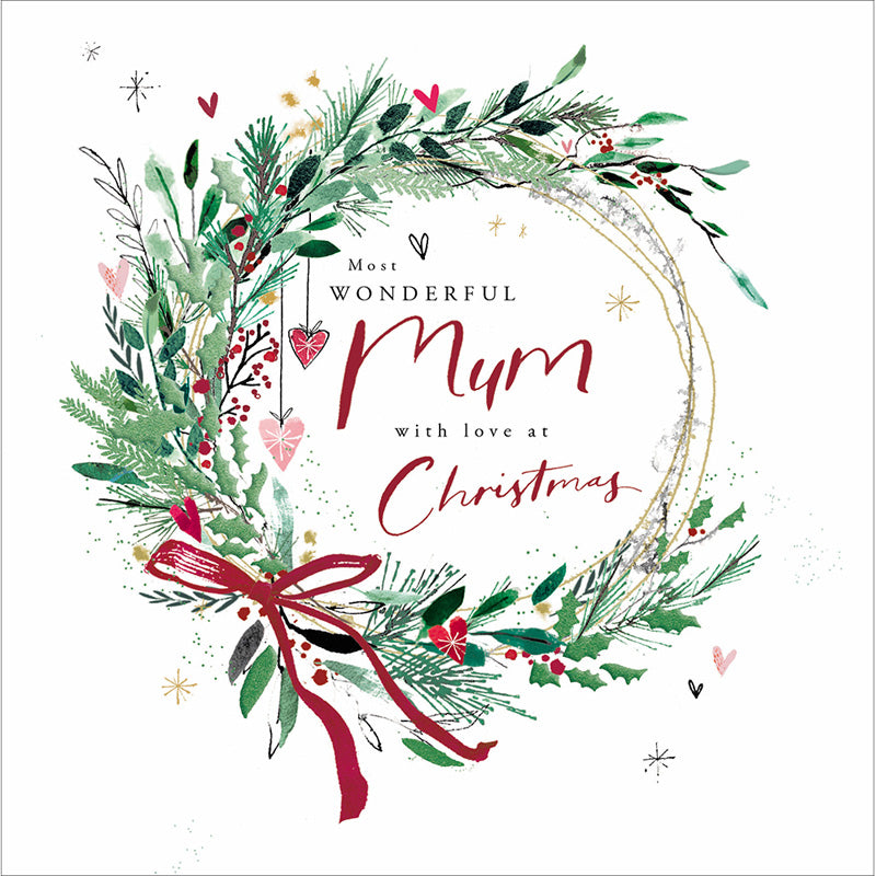 Woodmansterne Wreath With Bow Mum Christmas Card image 0