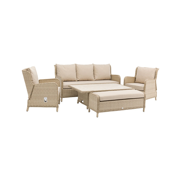 Bramblecrest Somerford Rattan Reclining 3-Seater Sofa &amp; Armchairs Set with Bench &amp; Rectangular Dual Height Table image 5