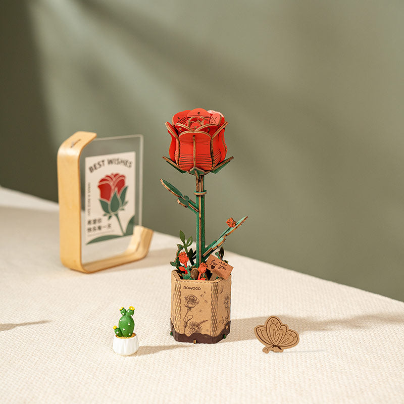 Robotime Red Rose DIY Wooden Flower 3D Puzzle image 0