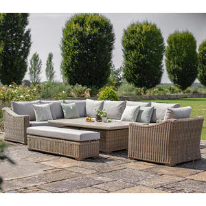 Bramblecrest Fairford L-Shaped Modular Sofa Set in Walnut Rattan with Piston Adjustable Table, Bench &amp; Sofa Chair image 1