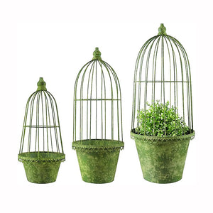 Fallen Fruits Aged Metal Green Flower Pot with Cloche image 0