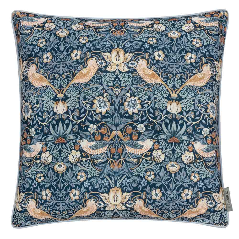 Morris & Co Strawberry Thief Piped Outdoor Cushion, 50 x 50cm - Indigo image 0