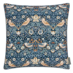Morris & Co Strawberry Thief Piped Outdoor Cushion, 50 x 50cm - Indigo image 0