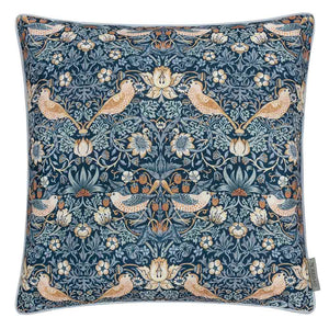 Morris & Co Strawberry Thief Piped Outdoor Cushion, 50 x 50cm - Indigo image 0