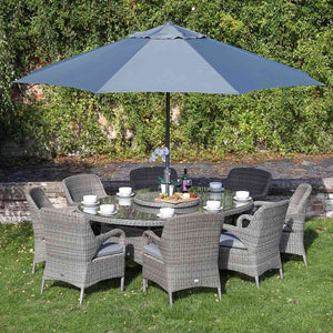 Supremo Verona 8 Seat Dining Set with Elliptical Table, Lazy Susan, 3.5m Parasol & Base image 0