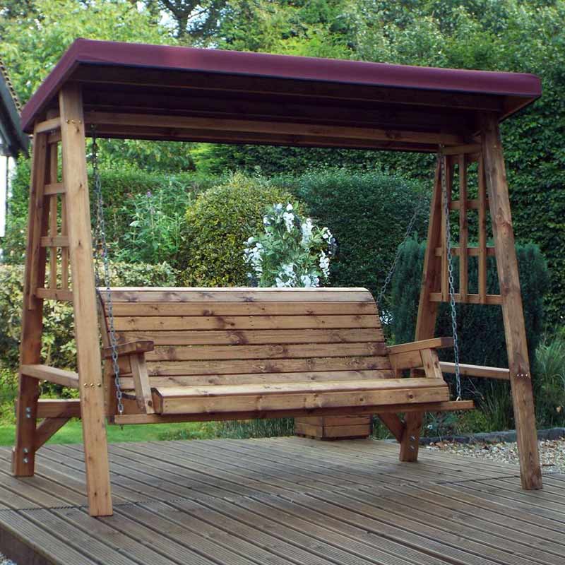 Charles Taylor Dorset Wooden 3 Seater Swing Seat with Burgundy Canopy (Requires Assembly) image 0