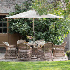 Bramblecrest RHS Rosemoor 6 Seat Elliptical Rattan Garden Dining Set with 3m Parasol &amp; Base image 0