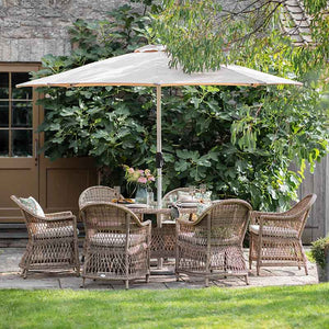 Bramblecrest RHS Rosemoor 6 Seat Elliptical Rattan Garden Dining Set with 3m Parasol &amp; Base image 0