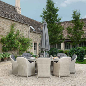 Bramblecrest Monterey 8 Seater Garden Dining Set in Dove Grey with Elliptical Table, Lazy Susan, Parasol & Base image 2