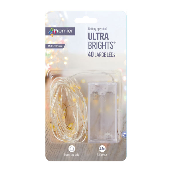 Premier 40 Battery Operated Large LED ULTRABRIGHTS with Timer - Multi-Coloured image 0
