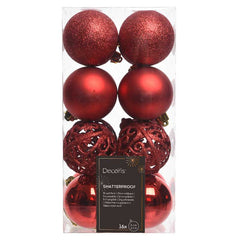 Decoris Shatterproof Bauble Mix in Christmas Red (Pack of 16) image 0
