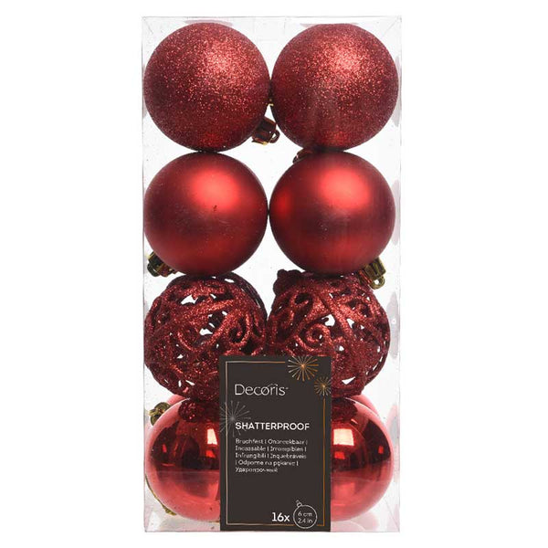 Decoris Shatterproof Bauble Mix in Christmas Red (Pack of 16) image 0