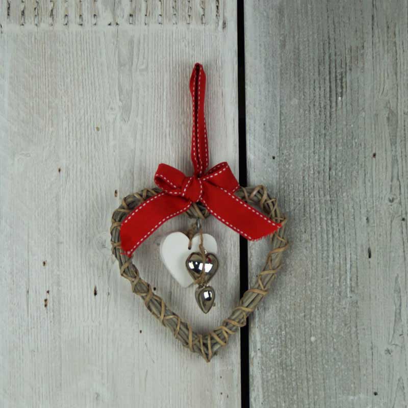 Satchville Small Hanging Wicker Heart with Bow image 0