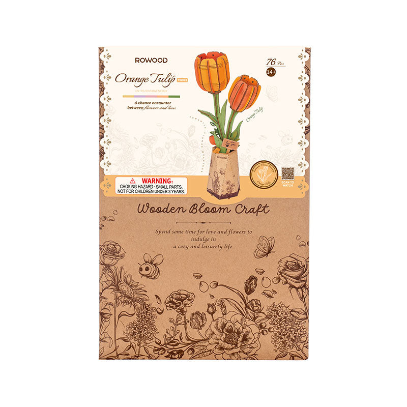 Robotime Orange Tulip DIY Wooden Flower 3D Puzzle image 0