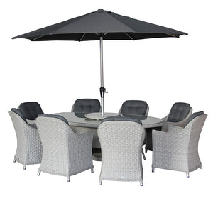 Bramblecrest Wentworth 8 Seat Outdoor Dining Set in Pewter Rattan with Elliptical Table, Lazy Susan, 3m Parasol &amp; 15kg Base image 5