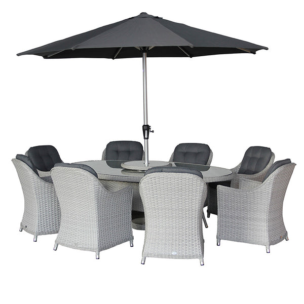 Bramblecrest Wentworth 8 Seat Outdoor Dining Set in Pewter Rattan with Elliptical Table, Lazy Susan, 3m Parasol &amp; 15kg Base image 5