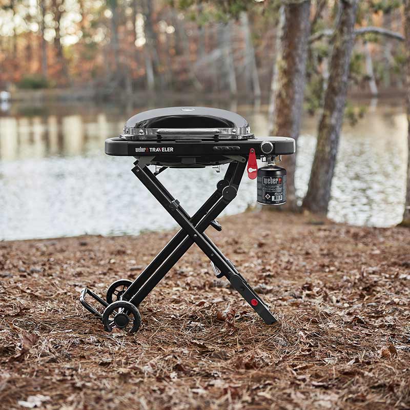 Weber Traveler Compact Portable Gas Grill BBQ with Travel Cart image 0