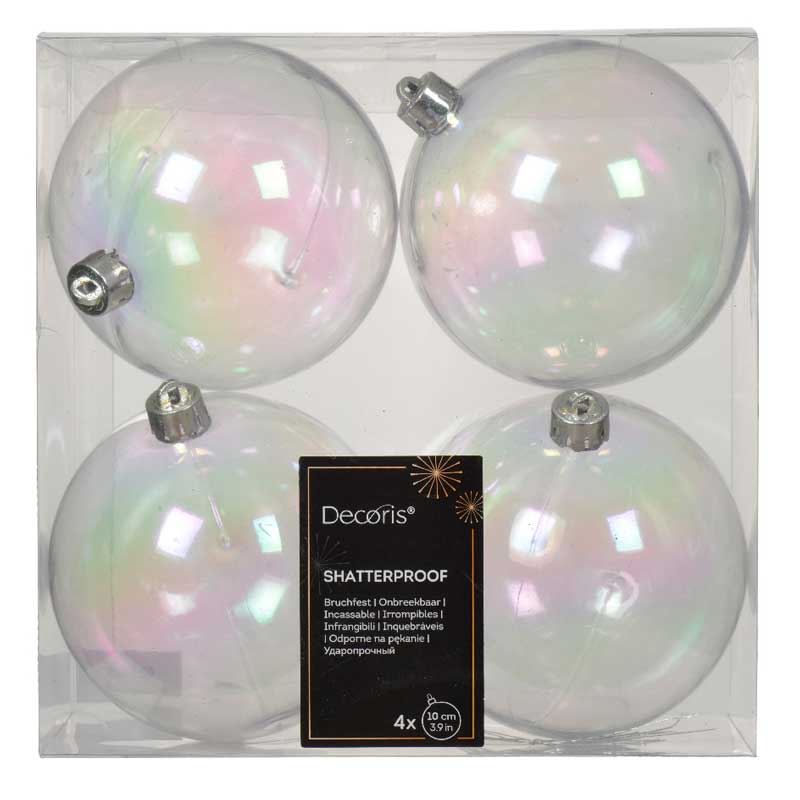 Decoris Transparent Shatterproof Baubles with Iridescent Finish (Pack of 4) image 0