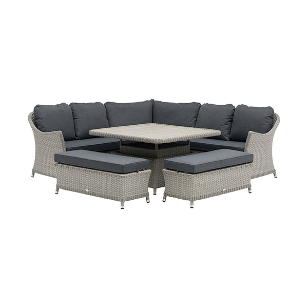 Bramblecrest Wentworth Curved Modular Corner Sofa Set in Pewter with Square Dual Height Table &amp; 2 Benches image 4