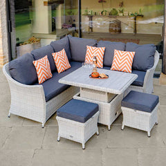 Bramblecrest Monterey Mini Corner Sofa Set in Dove Grey Rattan with Dual Height Table image 0
