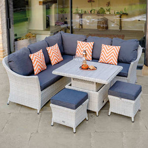 Bramblecrest Monterey Mini Corner Sofa Set in Dove Grey Rattan with Dual Height Table image 0