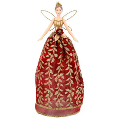Gisela Graham Red &amp; Gold Leaf Tree Top Fairy image 0